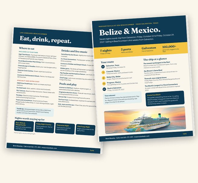 Two pages from a sample cruise guide